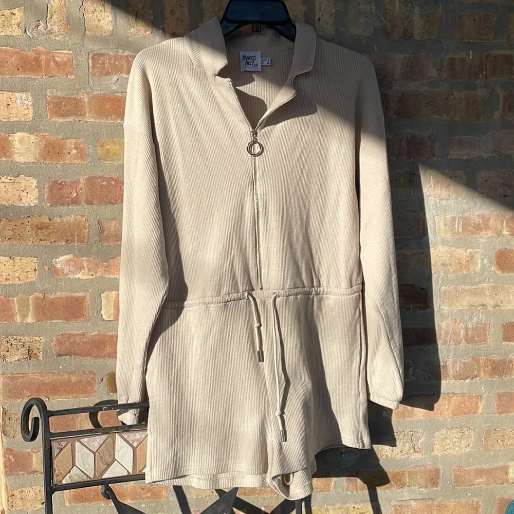 Princess Polly xx Tan Long Sleeve Shorts Zippered Romper